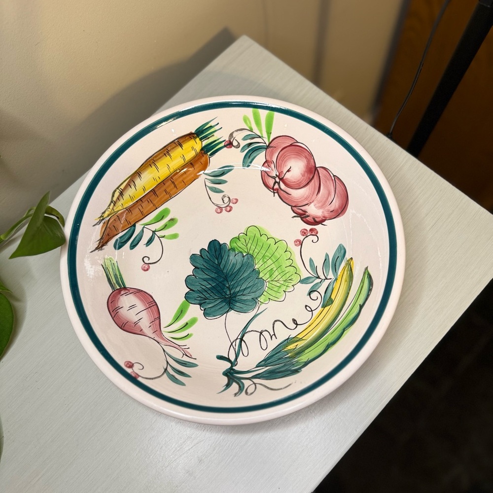Vintage Hand-Painted Vegetable Serving Bowl | Harvest Table Garden Dish Decor